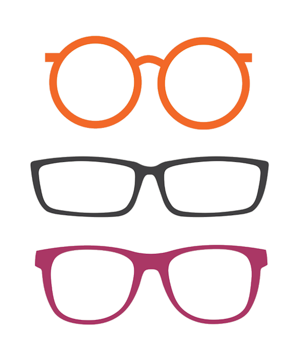 Picture of three styles of glasses frames.