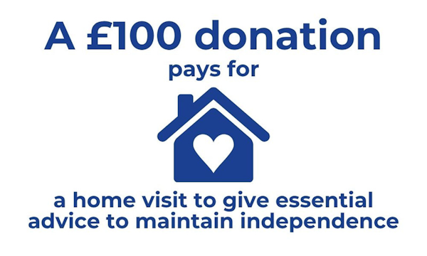 A £100 donation pays for a home visit to give essential advice to maintain independence logo.